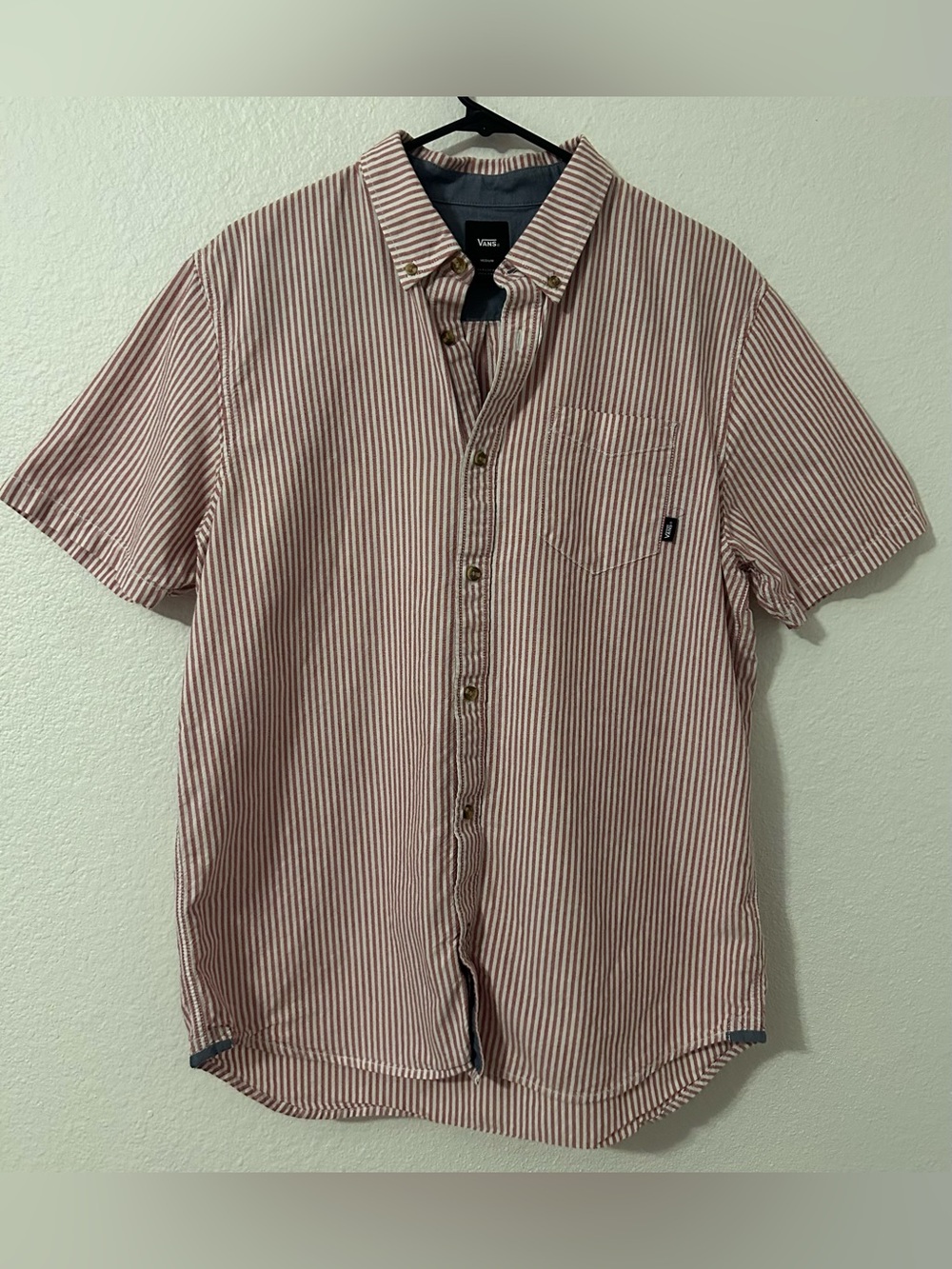 Vans Men's Red Stripe Button-Down Short Sleeve Shirt